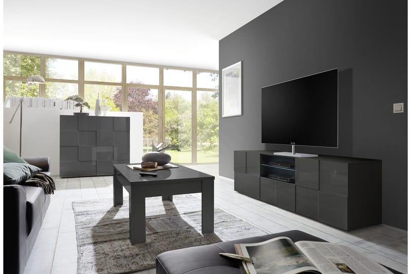 Dama Highboard 121 cm - Grå Høyglanslakk - Oppbevaring - Skap - Oppbevaringsskap