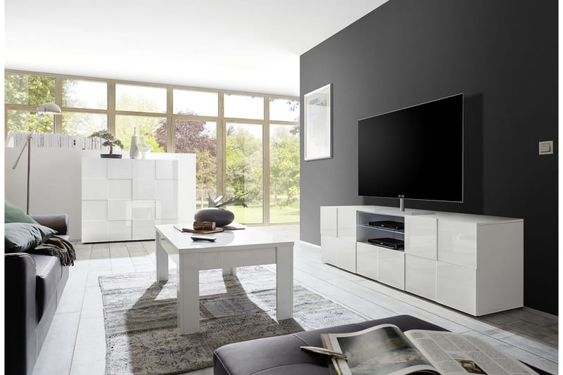 Dama Highboard 121 cm - Hvit Høyglanslakk - Oppbevaring - Skap - Oppbevaringsskap