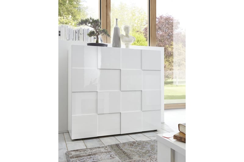 Dama Highboard 121 cm - Hvit Høyglanslakk - Oppbevaring - Skap - Oppbevaringsskap