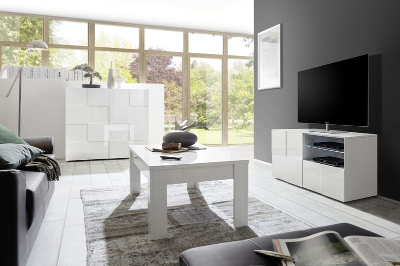 Dama Highboard 121 cm - Hvit Høyglanslakk - Oppbevaring - Skap - Oppbevaringsskap