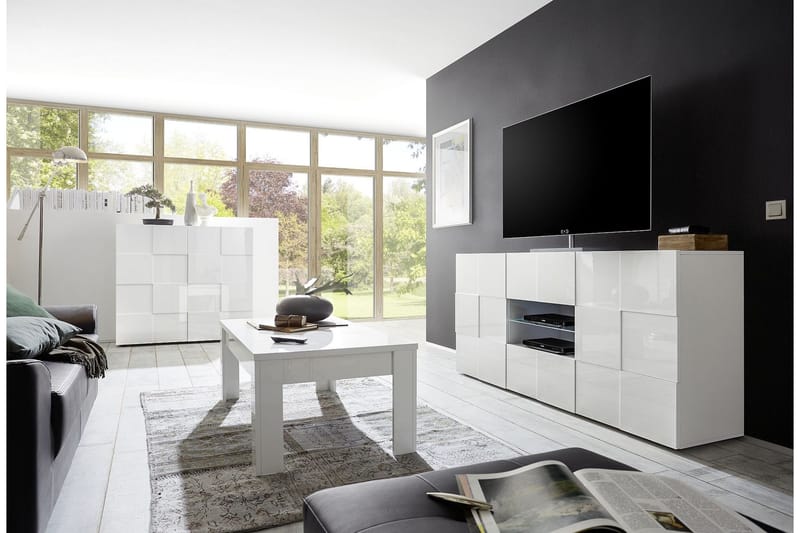 Dama Highboard 121 cm - Hvit Høyglanslakk - Oppbevaring - Skap - Oppbevaringsskap