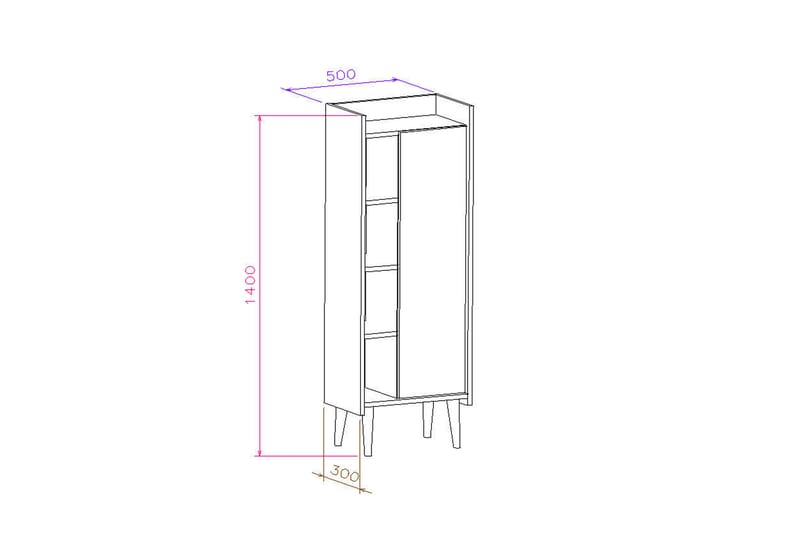 Keachi Highboard 50x30 cm - Natur/Hvit - Oppbevaringsskap