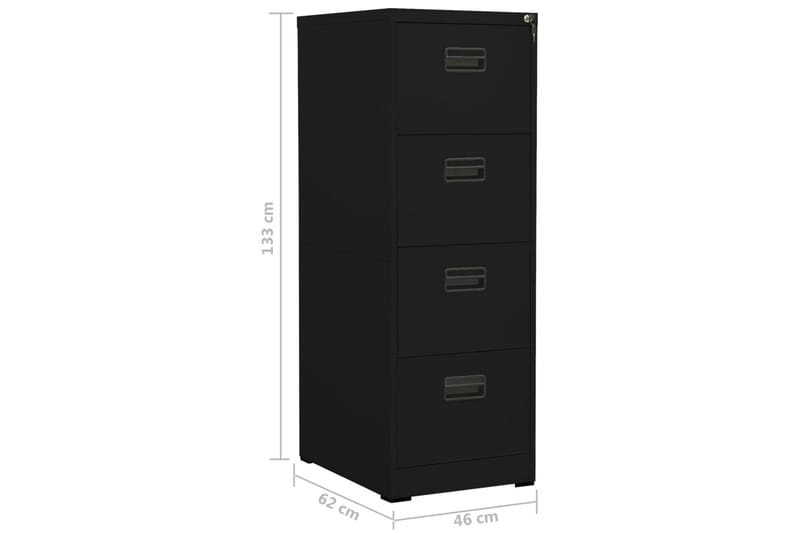 Arkivskap 46x62x133 cm stål svart - Svart - Oppbevaring - Skap - Oppbevaringsskap - Kontorskap - Dokumentskap