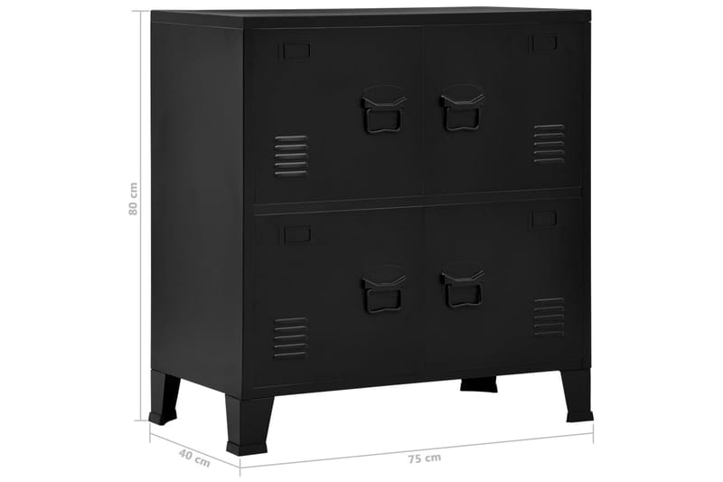 Arkivskap med 4 dører industrielt svart 75x40x80 cm stål - Oppbevaring - Skap - Oppbevaringsskap - Kontorskap - Arkivskap & hengemappeskap