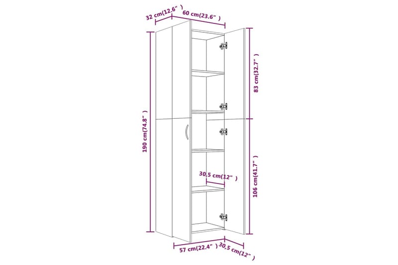 beBasic Kontorskap grå sonoma 60x32x190 cm konstruert tre - GrÃ¥ - Arkivskap & hengemappeskap