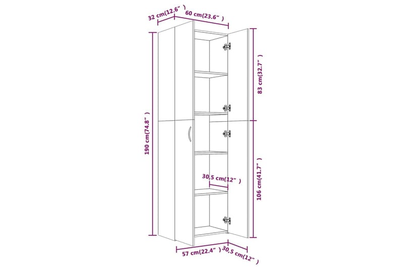 beBasic Kontorskap røkt eik 60x32x190 cm konstruert tre - Brun - Oppbevaring - Skap - Oppbevaringsskap - Kontorskap - Arkivskap & hengemappeskap