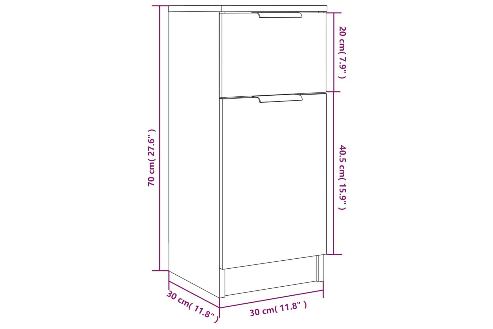 beBasic Skjenk høyglans hvit 30x30x70 cm konstruert tre - Hvit - Oppbevaring - Skap - Oppbevaringsskap - Kontorskap - Dokumentskap