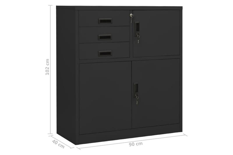 Kontorskap antrasitt 90x40x102 cm stål - Antrasittgrå - Dokumentskap - Kontormøbler