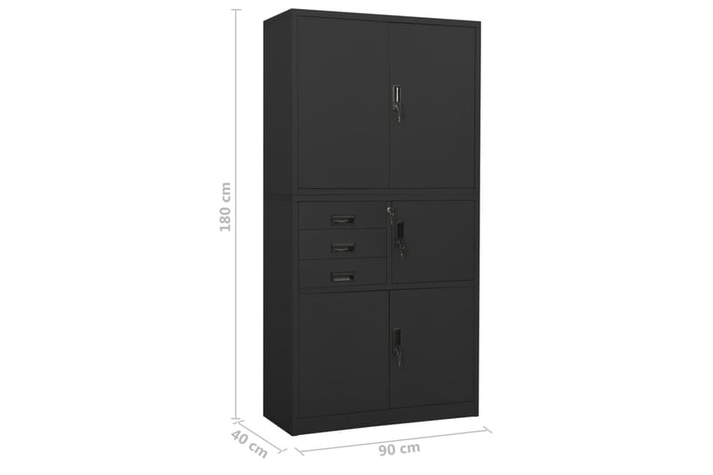 Kontorskap antrasitt 90x40x180 cm stål - Antrasittgrå - Oppbevaring - Skap - Oppbevaringsskap - Kontorskap - Dokumentskap