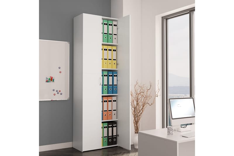 Kontorskap hvit 60x32x190 cm sponplate - Hvit - Oppbevaring - Skap - Oppbevaringsskap - Kontorskap - Dokumentskap