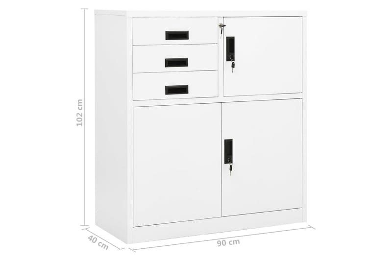 Kontorskap hvit 90x40x102 cm stål - Hvit - Dokumentskap - Kontormøbler