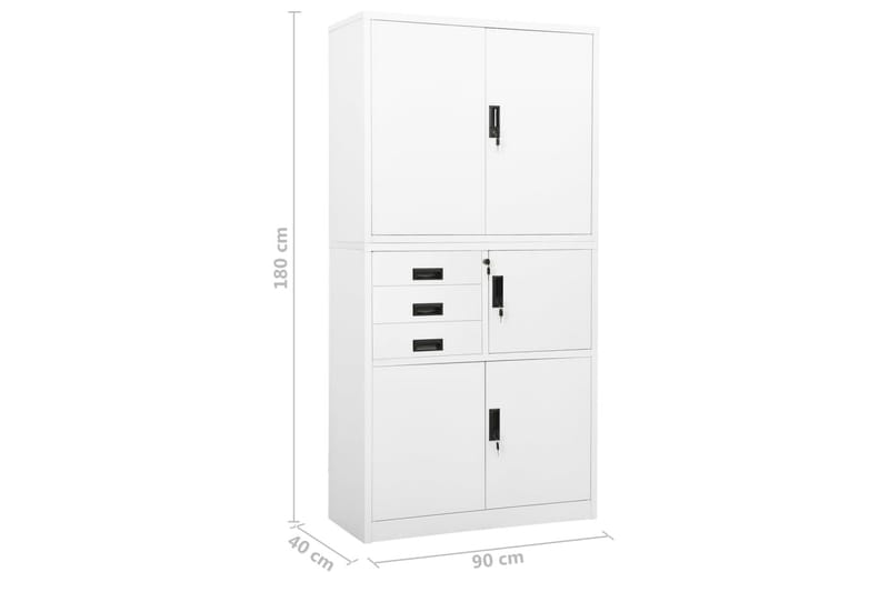 Kontorskap hvit 90x40x180 cm stål - Hvit - Oppbevaring - Skap - Oppbevaringsskap - Kontorskap - Dokumentskap