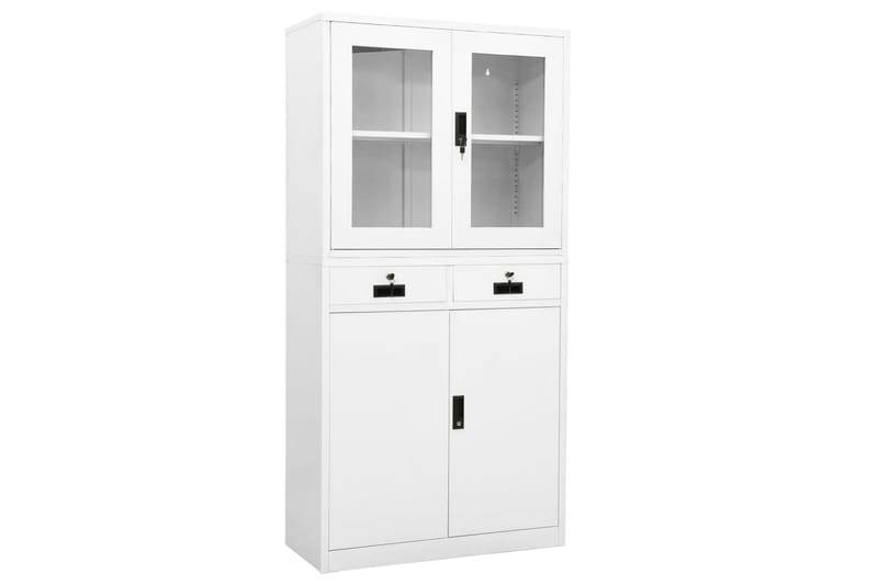 Kontorskap hvit 90x40x180 cm stål og herdet glass - Hvit - Oppbevaring - Skap - Oppbevaringsskap - Kontorskap - Dokumentskap