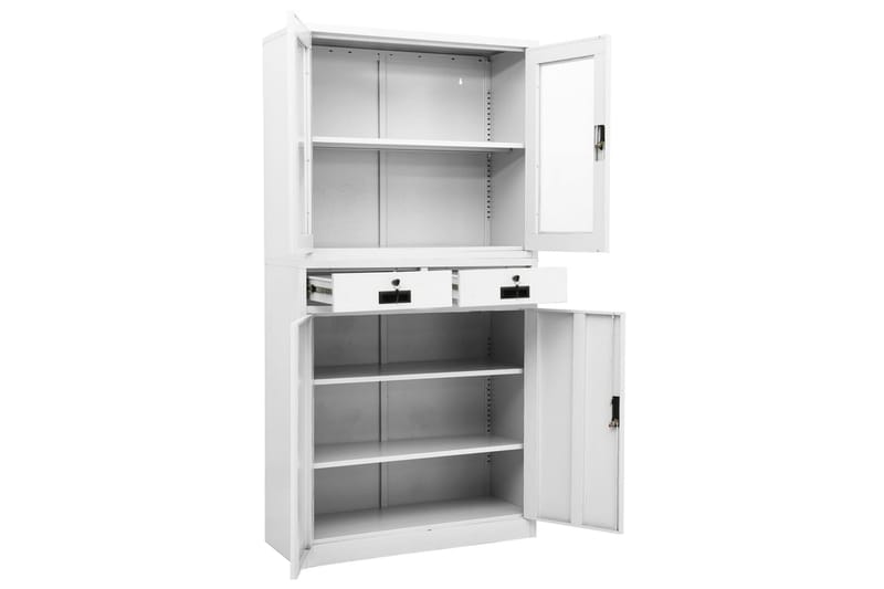 Kontorskap hvit 90x40x180 cm stål og herdet glass - Hvit - Oppbevaring - Skap - Oppbevaringsskap - Kontorskap - Dokumentskap