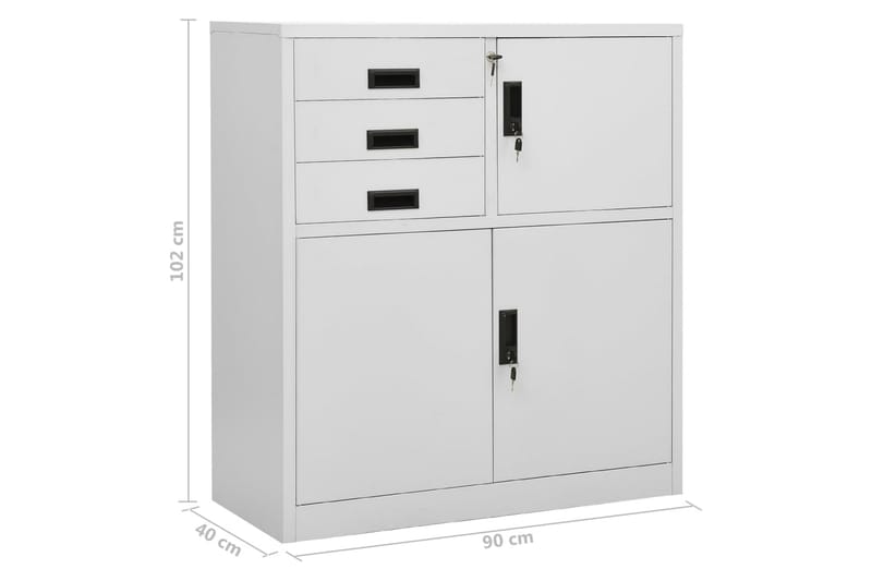 Kontorskap lysegrå 90x40x102 cm stål - Grå - Oppbevaring - Skap - Oppbevaringsskap - Kontorskap - Dokumentskap