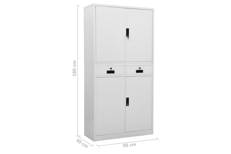 Kontorskap lysegrå 90x40x180 cm stål - Grå - Oppbevaring - Skap - Oppbevaringsskap - Kontorskap - Dokumentskap
