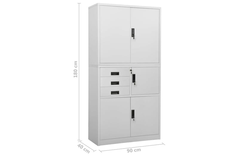 Kontorskap lysegrå 90x40x180 cm stål - Grå - Oppbevaring - Skap - Oppbevaringsskap - Kontorskap - Dokumentskap