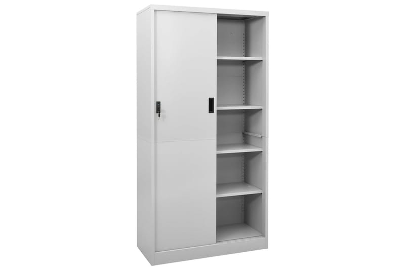 Kontorskap med skyvedør 90x40x180 cm lysegrå stål - Grå - Oppbevaring - Skap - Oppbevaringsskap - Kontorskap - Dokumentskap