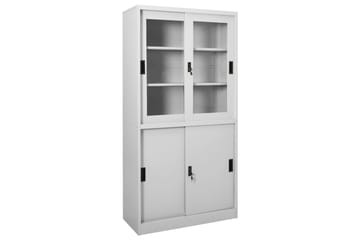 Kontorskap med skyvedør 90x40x180 cm lysegrå stål - Grå - Oppbevaring - Skap - Oppbevaringsskap - Kontorskap - Dokumentskap