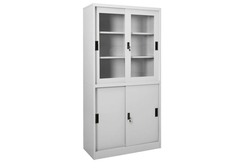 Kontorskap med skyvedør 90x40x180 cm lysegrå stål - Grå - Oppbevaring - Skap - Oppbevaringsskap - Kontorskap - Dokumentskap