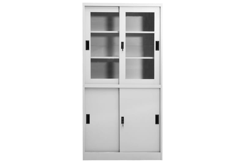 Kontorskap med skyvedør 90x40x180 cm lysegrå stål - Grå - Oppbevaring - Skap - Oppbevaringsskap - Kontorskap - Dokumentskap
