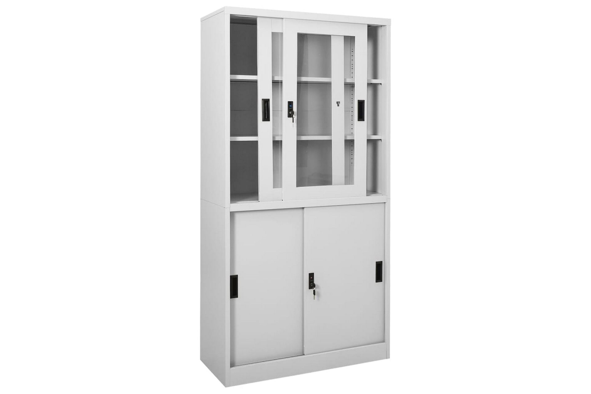 Kontorskap med skyvedør 90x40x180 cm lysegrå stål - Grå - Oppbevaring - Skap - Oppbevaringsskap - Kontorskap - Dokumentskap