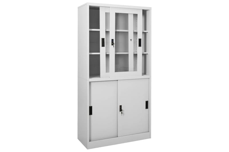 Kontorskap med skyvedør 90x40x180 cm lysegrå stål - Grå - Oppbevaring - Skap - Oppbevaringsskap - Kontorskap - Dokumentskap