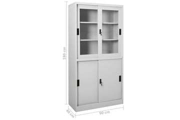 Kontorskap med skyvedør 90x40x180 cm lysegrå stål - Grå - Oppbevaring - Skap - Oppbevaringsskap - Kontorskap - Dokumentskap