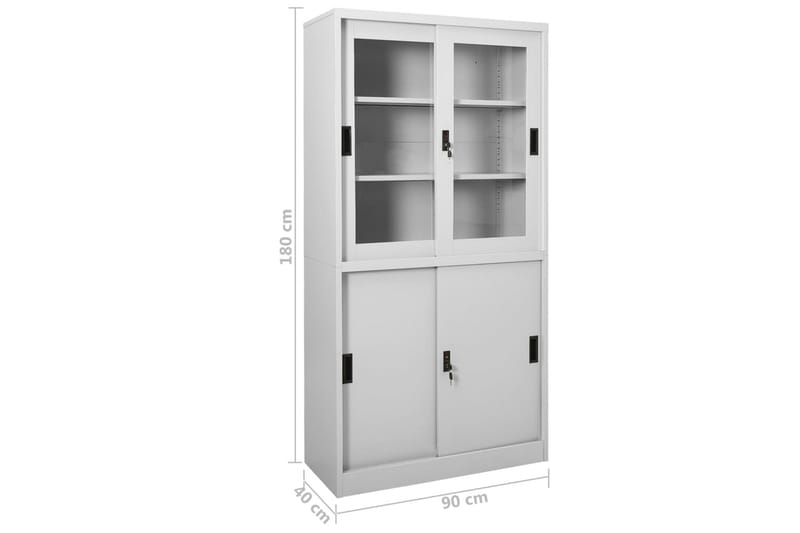 Kontorskap med skyvedør 90x40x180 cm lysegrå stål - Grå - Oppbevaring - Skap - Oppbevaringsskap - Kontorskap - Dokumentskap