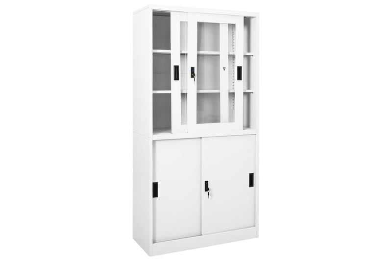 Kontorskap med skyvedør 90x40x180 cm stål hvit - Hvit - Oppbevaring - Skap - Oppbevaringsskap - Kontorskap - Dokumentskap