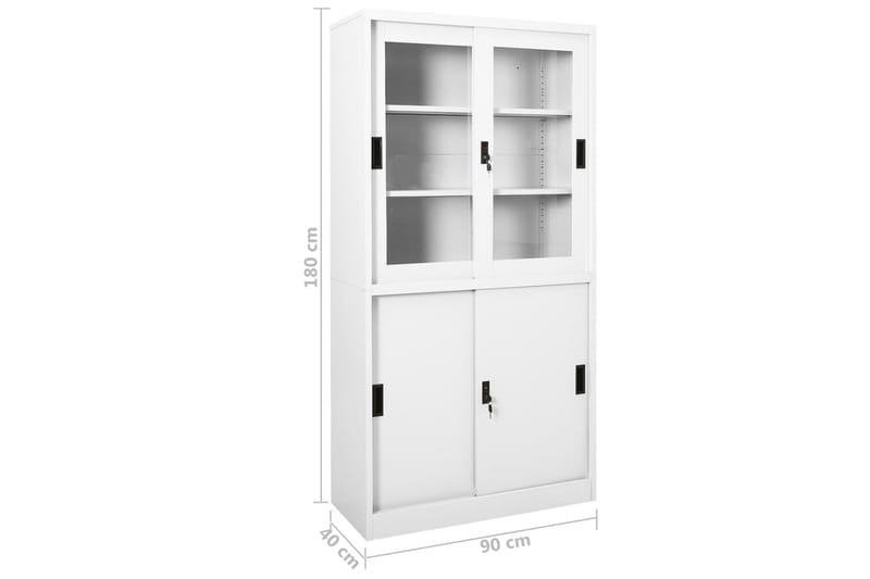 Kontorskap med skyvedør 90x40x180 cm stål hvit - Hvit - Oppbevaring - Skap - Oppbevaringsskap - Kontorskap - Dokumentskap