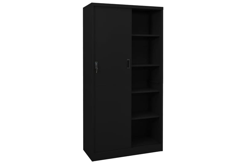 Kontorskap med skyvedør 90x40x180 cm stål svart - Svart - Oppbevaring - Skap - Oppbevaringsskap - Kontorskap - Dokumentskap