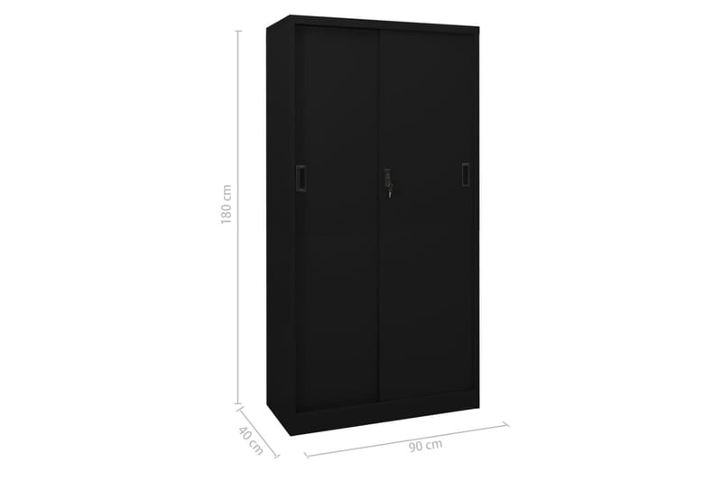 Kontorskap med skyvedør 90x40x180 cm stål svart - Svart - Oppbevaring - Skap - Oppbevaringsskap - Kontorskap - Dokumentskap