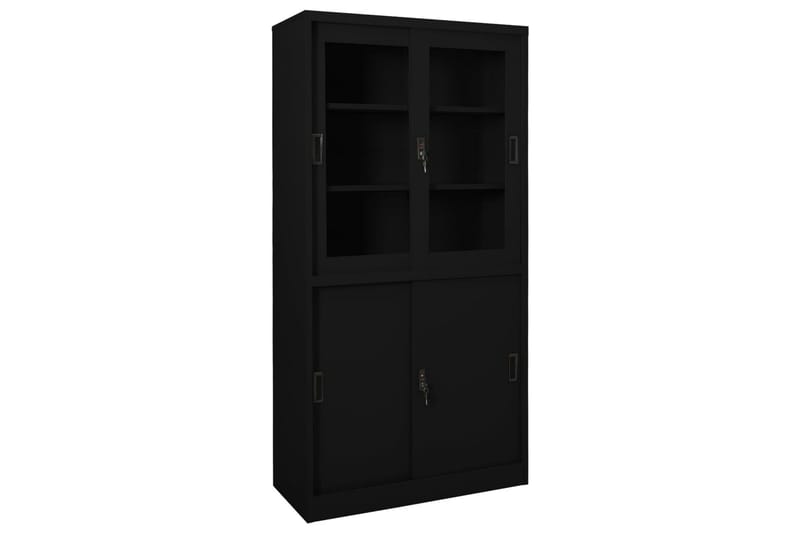 Kontorskap med skyvedør 90x40x180 cm stål svart - Svart - Oppbevaring - Skap - Oppbevaringsskap - Kontorskap - Dokumentskap