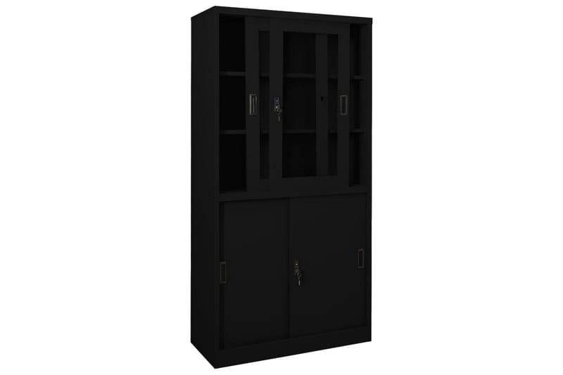 Kontorskap med skyvedør 90x40x180 cm stål svart - Svart - Oppbevaring - Skap - Oppbevaringsskap - Kontorskap - Dokumentskap