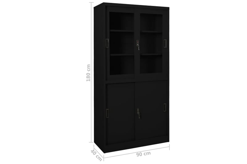Kontorskap med skyvedør 90x40x180 cm stål svart - Svart - Oppbevaring - Skap - Oppbevaringsskap - Kontorskap - Dokumentskap