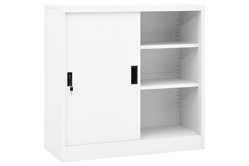 Kontorskap med skyvedør 90x40x90 cm stål hvit - Hvit - Oppbevaring - Skap - Oppbevaringsskap - Kontorskap - Dokumentskap