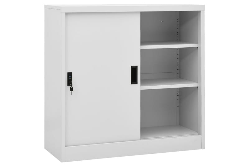 Kontorskap med skyvedør 90x40x90 cm stål lysegrå - Grå - Oppbevaring - Skap - Oppbevaringsskap - Kontorskap - Dokumentskap