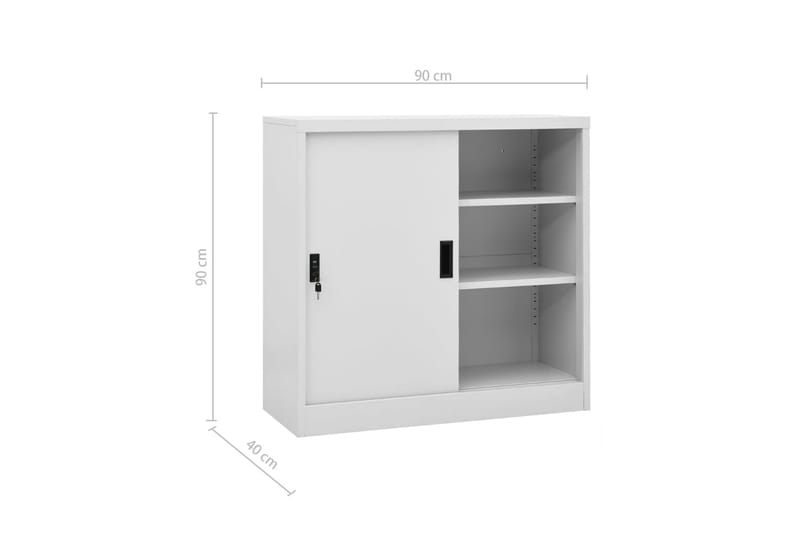 Kontorskap med skyvedør 90x40x90 cm stål lysegrå - Grå - Oppbevaring - Skap - Oppbevaringsskap - Kontorskap - Dokumentskap
