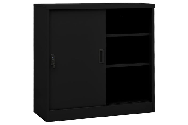 Kontorskap med skyvedør 90x40x90 cm stål svart - Svart - Oppbevaring - Skap - Oppbevaringsskap - Kontorskap - Dokumentskap