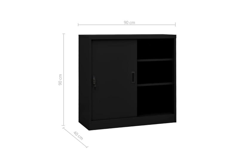 Kontorskap med skyvedør 90x40x90 cm stål svart - Svart - Oppbevaring - Skap - Oppbevaringsskap - Kontorskap - Dokumentskap