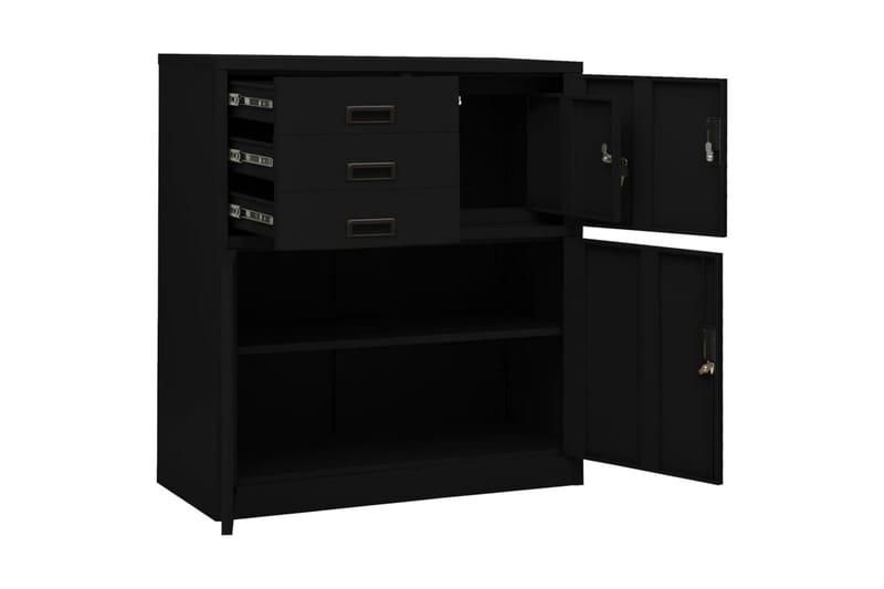 Kontorskap svart 90x40x102 cm stål - Svart - Oppbevaring - Skap - Oppbevaringsskap - Kontorskap - Dokumentskap