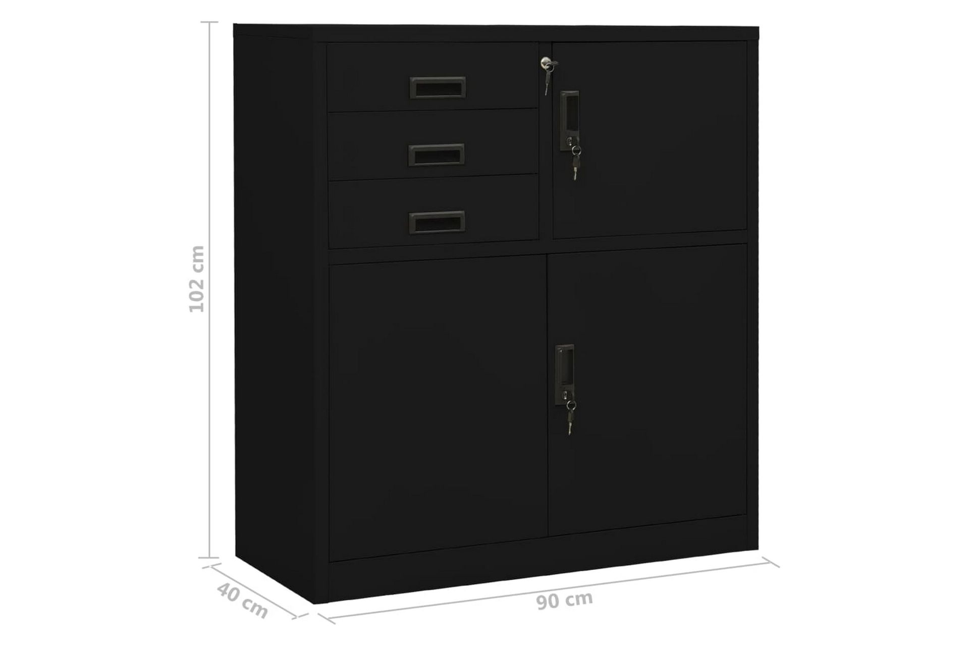 Kontorskap svart 90x40x102 cm stål - Svart - Oppbevaring - Skap - Oppbevaringsskap - Kontorskap - Dokumentskap