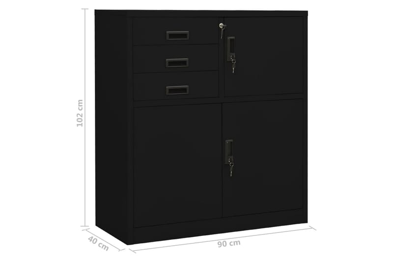 Kontorskap svart 90x40x102 cm stål - Svart - Oppbevaring - Skap - Oppbevaringsskap - Kontorskap - Dokumentskap