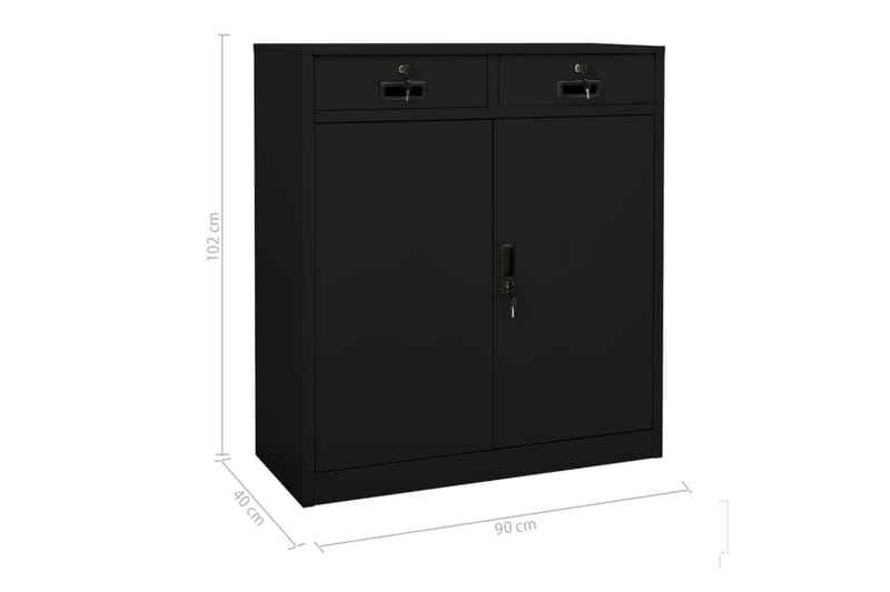 Kontorskap svart 90x40x102 cm stål - Svart - Oppbevaring - Skap - Oppbevaringsskap - Kontorskap - Dokumentskap