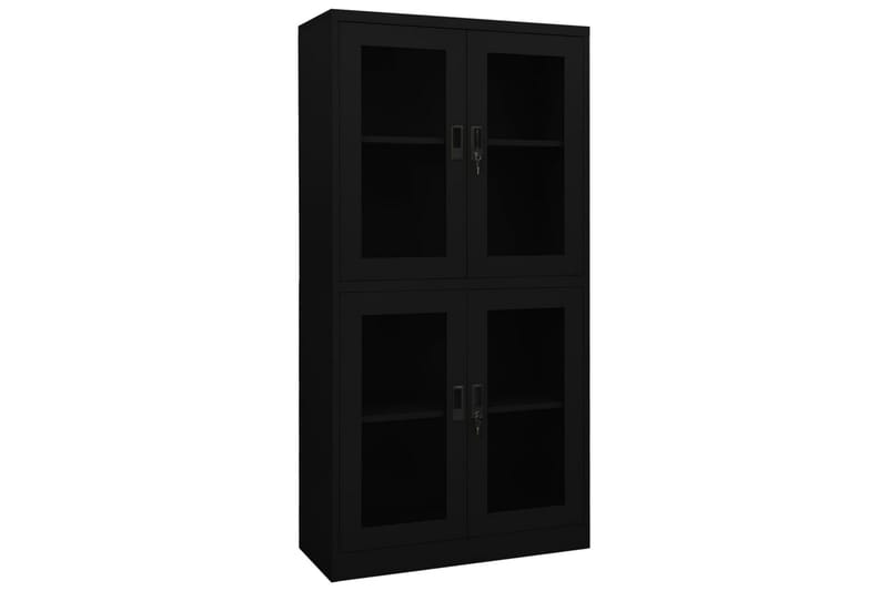 Kontorskap svart 90x40x180 cm stål og herdet glass - Svart - Oppbevaring - Skap - Oppbevaringsskap - Kontorskap - Dokumentskap