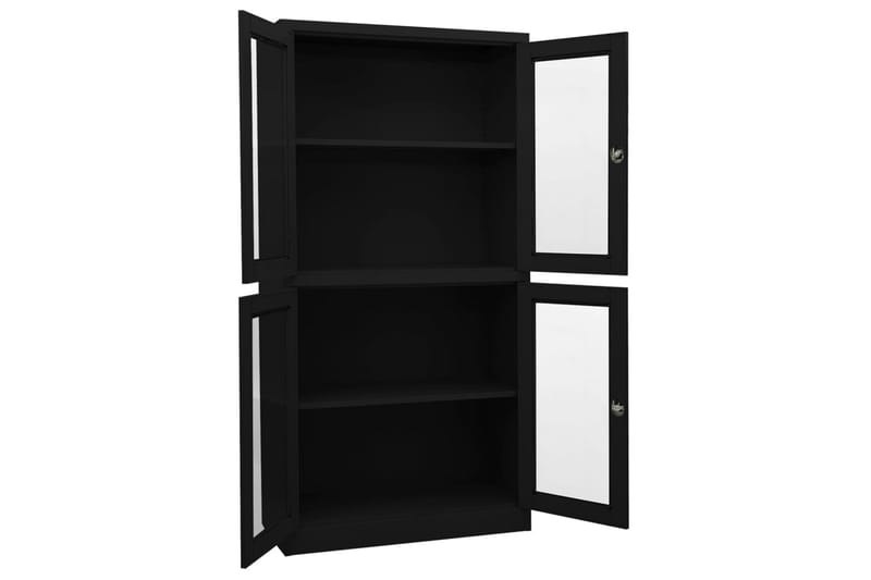 Kontorskap svart 90x40x180 cm stål og herdet glass - Svart - Oppbevaring - Skap - Oppbevaringsskap - Kontorskap - Dokumentskap