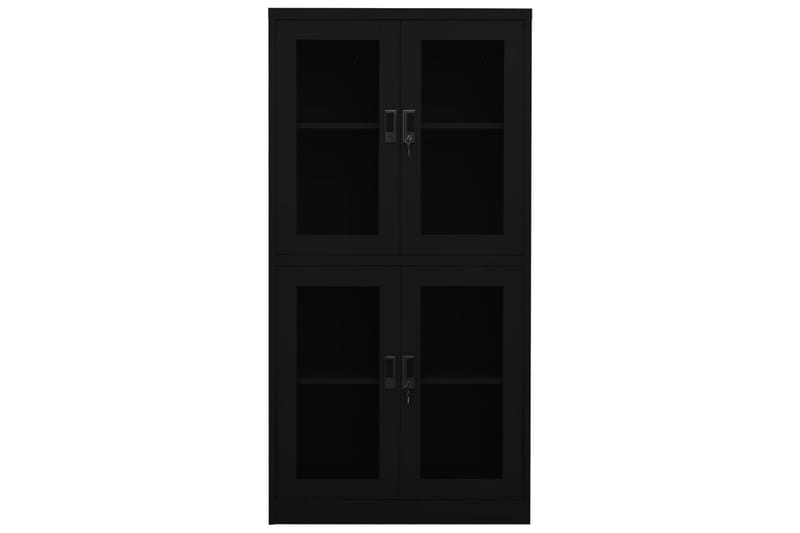 Kontorskap svart 90x40x180 cm stål og herdet glass - Svart - Oppbevaring - Skap - Oppbevaringsskap - Kontorskap - Dokumentskap