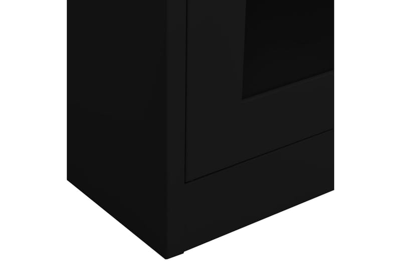 Kontorskap svart 90x40x180 cm stål og herdet glass - Svart - Dokumentskap - Kontormøbler