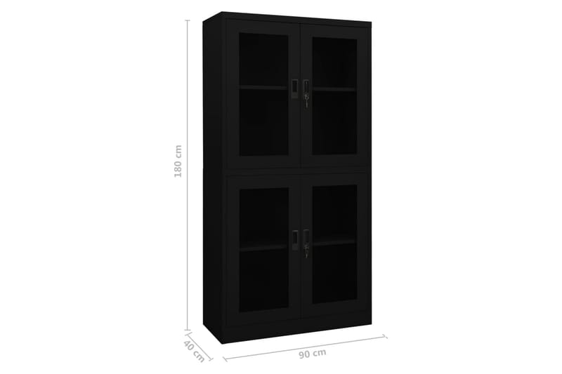 Kontorskap svart 90x40x180 cm stål og herdet glass - Svart - Oppbevaring - Skap - Oppbevaringsskap - Kontorskap - Dokumentskap